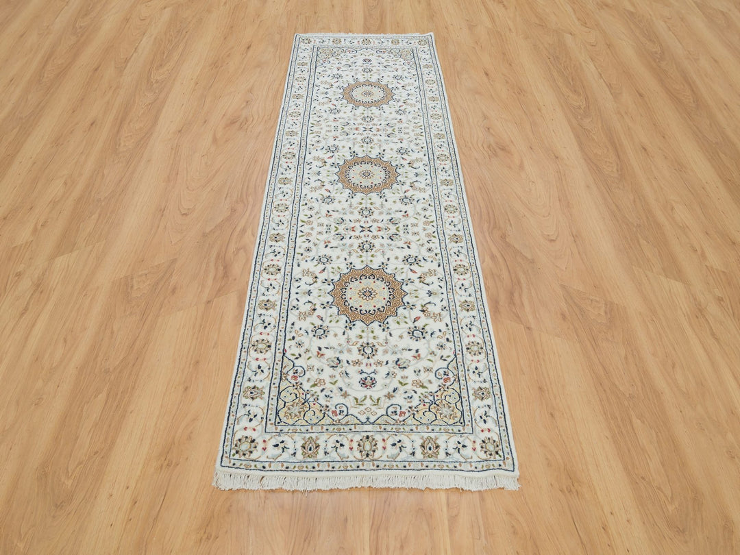 2'8" x 8'4" New Hand Knotted Ivory Wool Runner Oriental Rug - MOA10265985