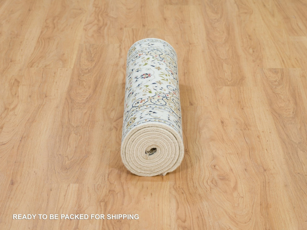 2'8" x 8'4" New Hand Knotted Ivory Wool Runner Oriental Rug - MOA10265985