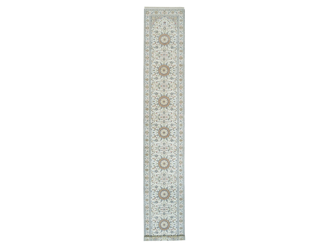 2'8" x 16'7" New Hand Knotted Ivory Wool Runner Oriental Rug - MOA10265993