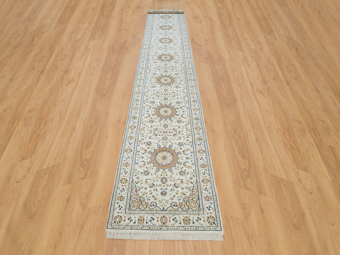 2'8" x 16'7" New Hand Knotted Ivory Wool Runner Oriental Rug - MOA10265993