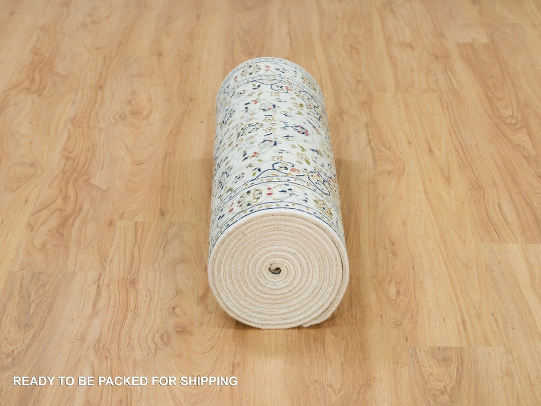2'8" x 16'7" New Hand Knotted Ivory Wool Runner Oriental Rug - MOA10265993