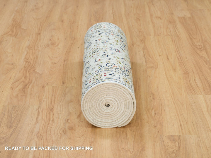 2'8" x 16'7" New Hand Knotted Ivory Wool Runner Oriental Rug - MOA10265993