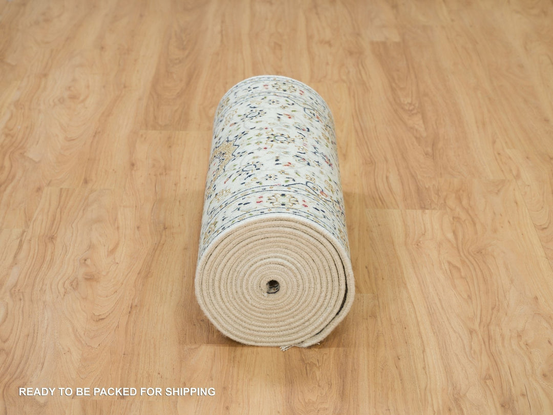 2'6" x 20'6" New Hand Knotted Ivory Wool Runner Oriental Rug - MOA10265994