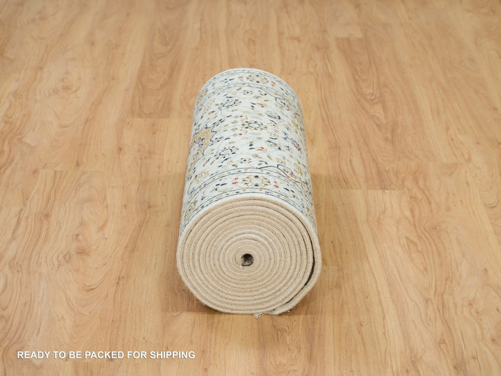 2'6" x 20'6" New Hand Knotted Ivory Wool Runner Oriental Rug - MOA10265994