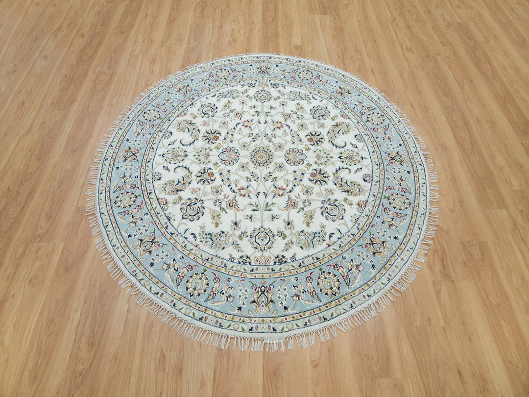 6'1" x 6'1" New Hand Knotted Ivory Wool Round Oriental Rug - MOA10265995
