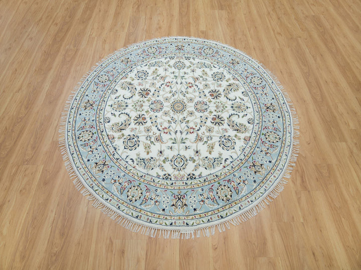 6'1" x 6'1" New Hand Knotted Ivory Wool Round Oriental Rug - MOA10265995