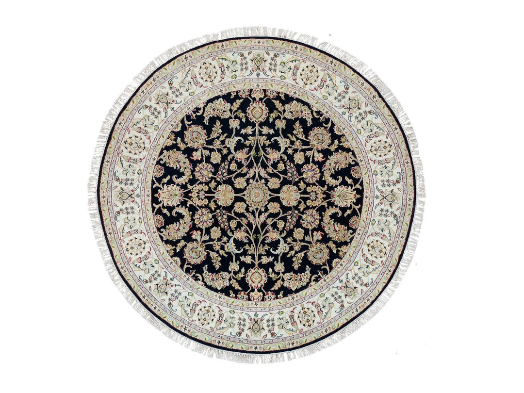 6'0" x 6'0" New Hand Knotted Blue Wool Round Oriental Rug - MOA10265996