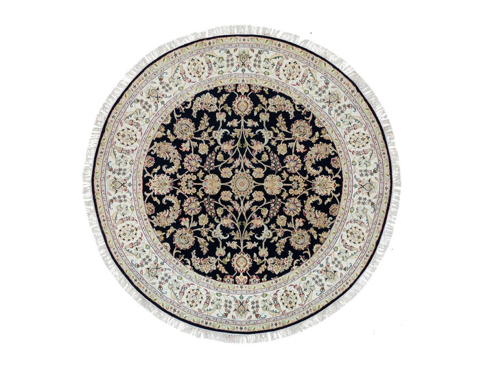 6'0" x 6'0" New Hand Knotted Blue Wool Round Oriental Rug - MOA10265996