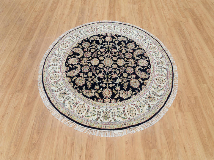 6'0" x 6'0" New Hand Knotted Blue Wool Round Oriental Rug - MOA10265996