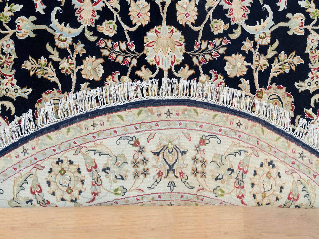 6'0" x 6'0" New Hand Knotted Blue Wool Round Oriental Rug - MOA10265996