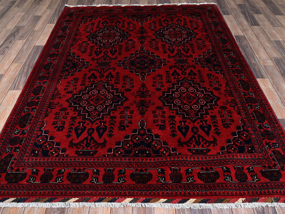 5'3" x 6'11" New Hand Knotted Red Wool Rectangle Oriental Rug - MOA102659