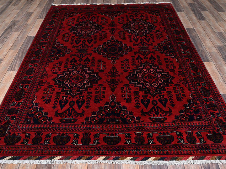 5'3" x 6'11" New Hand Knotted Red Wool Rectangle Oriental Rug - MOA102659