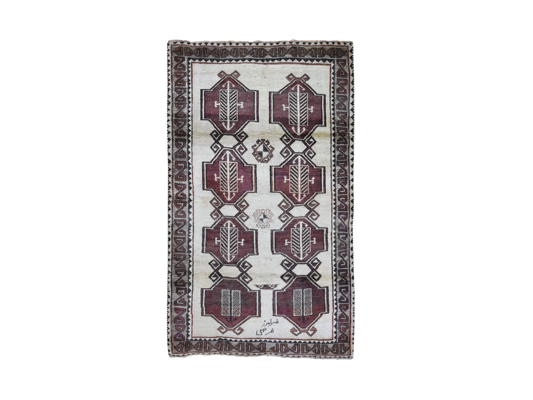3'7" x 6'0" Vintage Hand Knotted Ivory Wool Rectangle Oriental Rug - MOA10266017