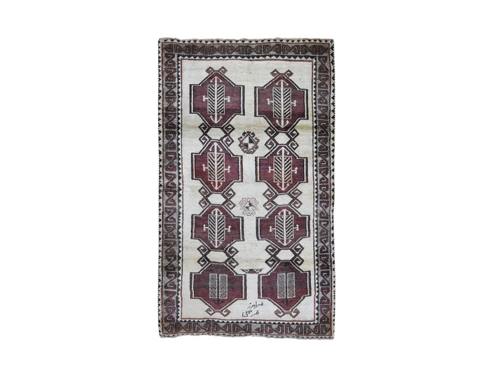 3'7" x 6'0" Vintage Hand Knotted Ivory Wool Rectangle Oriental Rug - MOA10266017