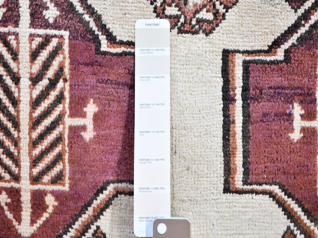 3'7" x 6'0" Vintage Hand Knotted Ivory Wool Rectangle Oriental Rug - MOA10266017