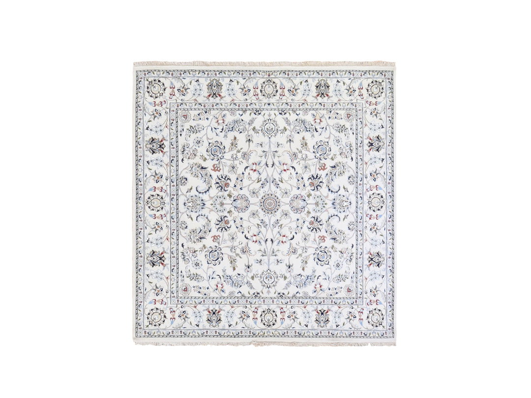 6'1" x 6'1" New Hand Knotted Ivory Wool Square Oriental Rug - MOA10266024