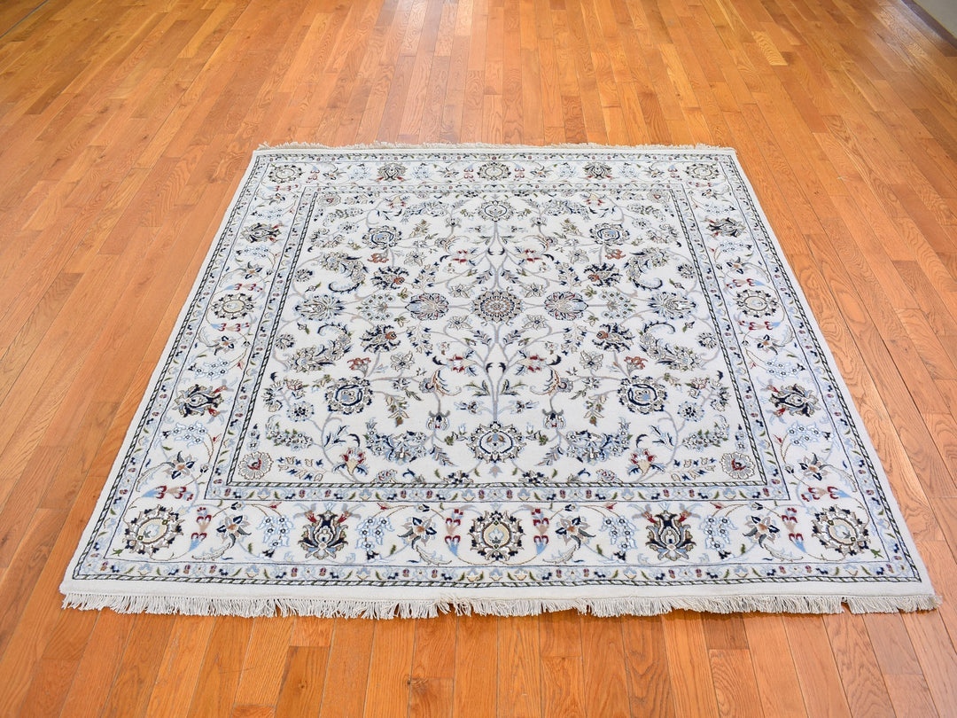 6'1" x 6'1" New Hand Knotted Ivory Wool Square Oriental Rug - MOA10266024