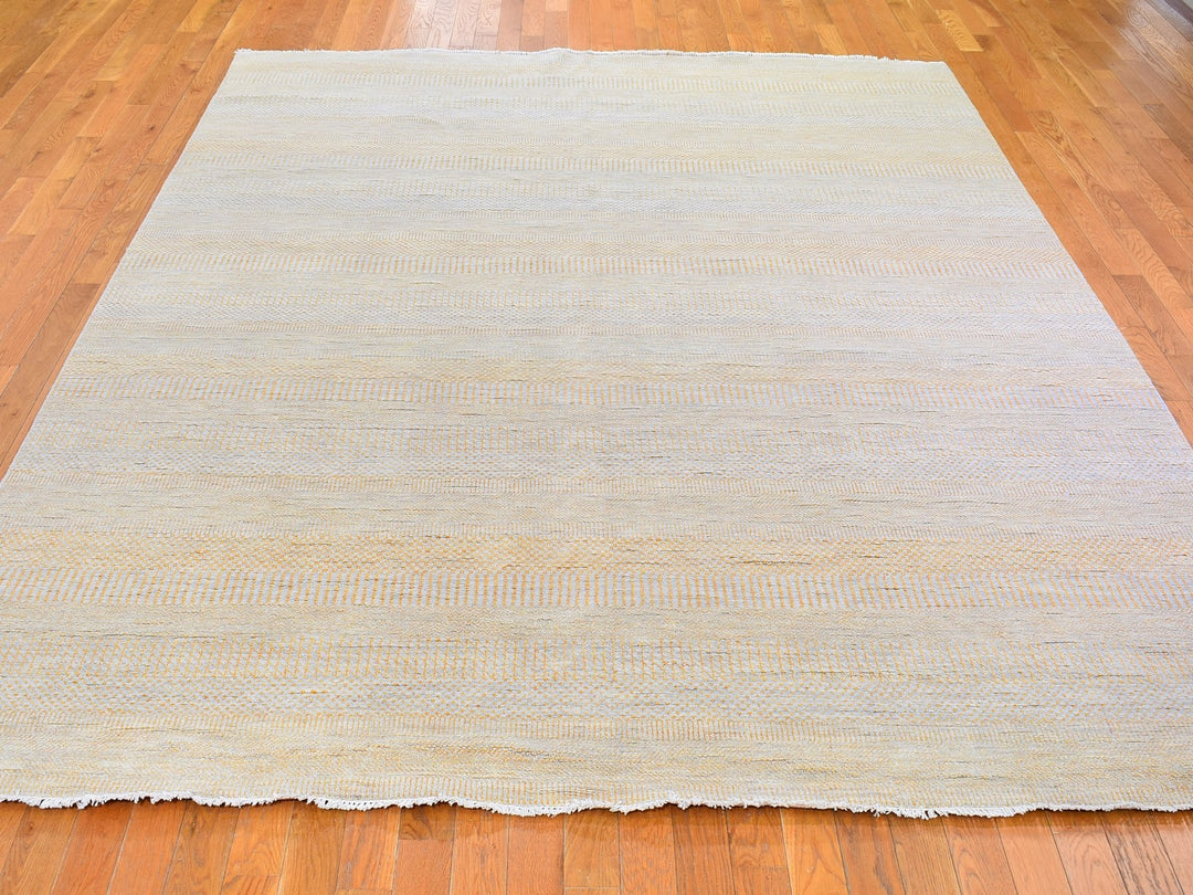 8'1" x 9'8" New Hand Knotted Yellow Wool & Silk Rectangle Oriental Rug - MOA10266056