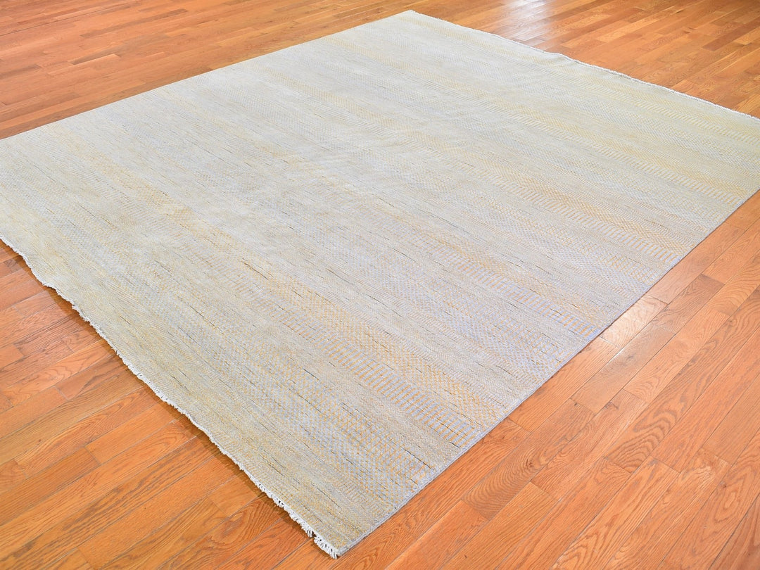 8'1" x 9'8" New Hand Knotted Yellow Wool & Silk Rectangle Oriental Rug - MOA10266056