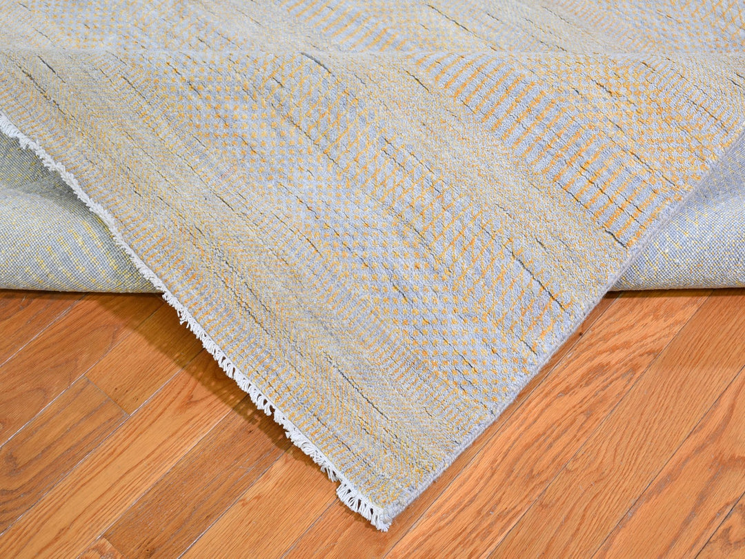 8'1" x 9'8" New Hand Knotted Yellow Wool & Silk Rectangle Oriental Rug - MOA10266056