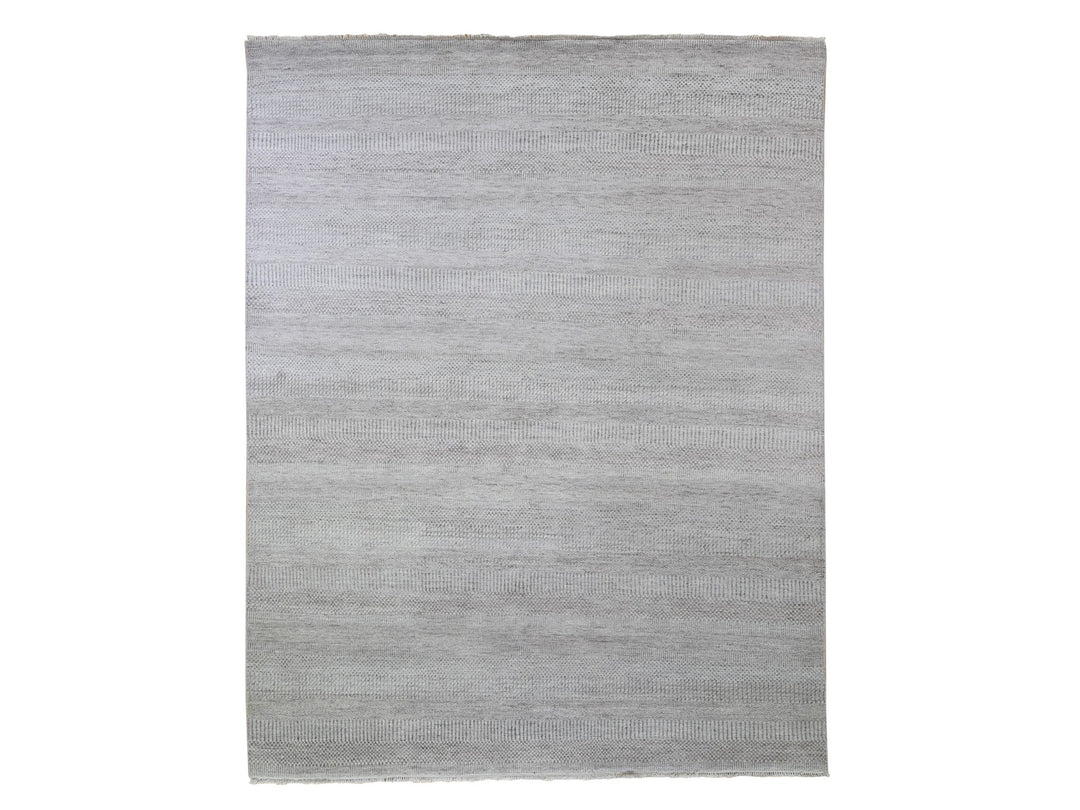 7'8" x 10'3" New Hand Knotted Grey Wool & Silk Rectangle Oriental Rug - MOA10266057