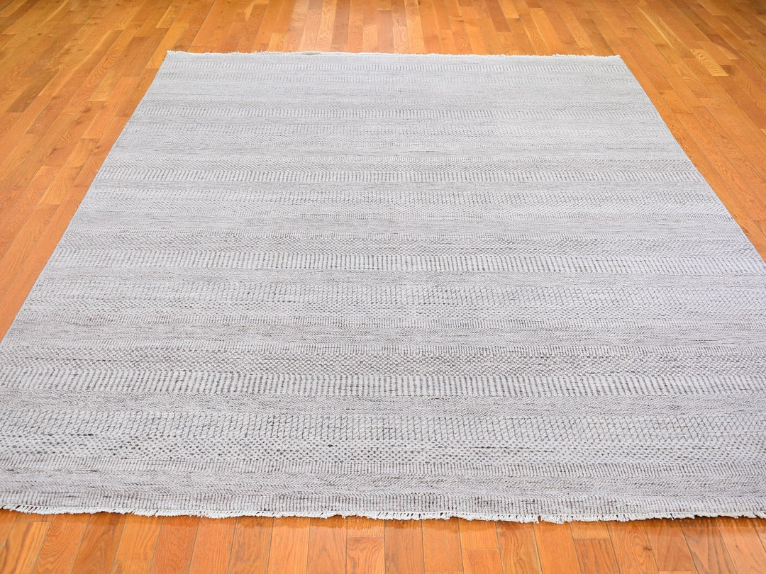 7'8" x 10'3" New Hand Knotted Grey Wool & Silk Rectangle Oriental Rug - MOA10266057