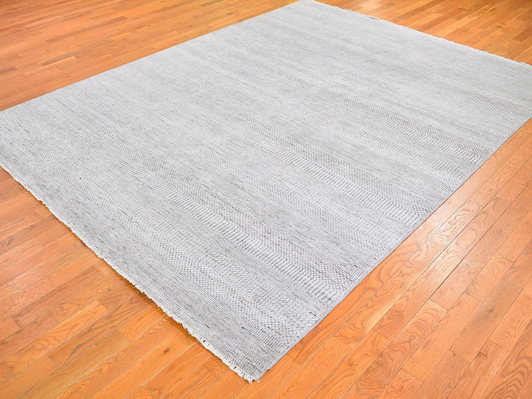 7'8" x 10'3" New Hand Knotted Grey Wool & Silk Rectangle Oriental Rug - MOA10266057