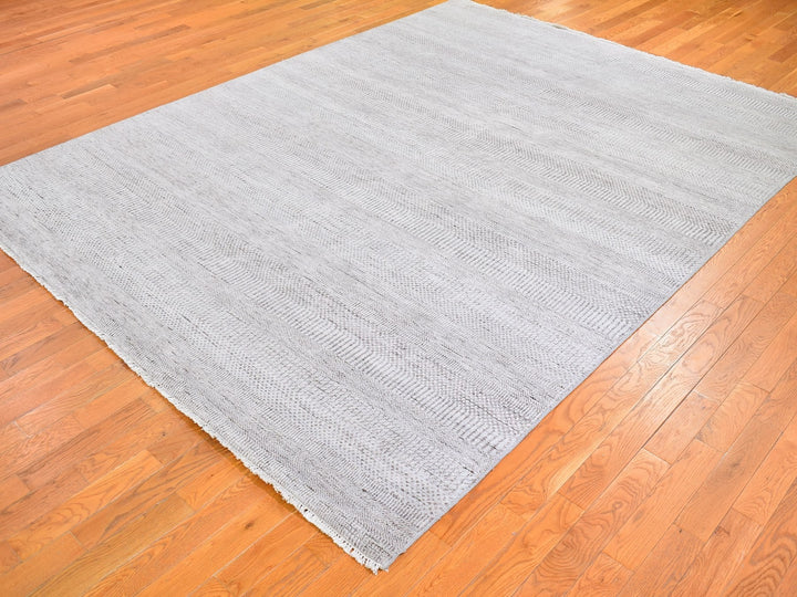 7'8" x 10'3" New Hand Knotted Grey Wool & Silk Rectangle Oriental Rug - MOA10266057