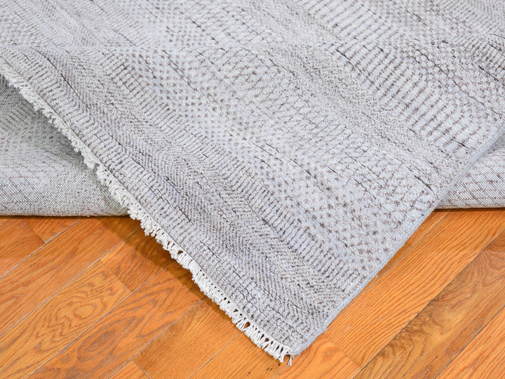 7'8" x 10'3" New Hand Knotted Grey Wool & Silk Rectangle Oriental Rug - MOA10266057