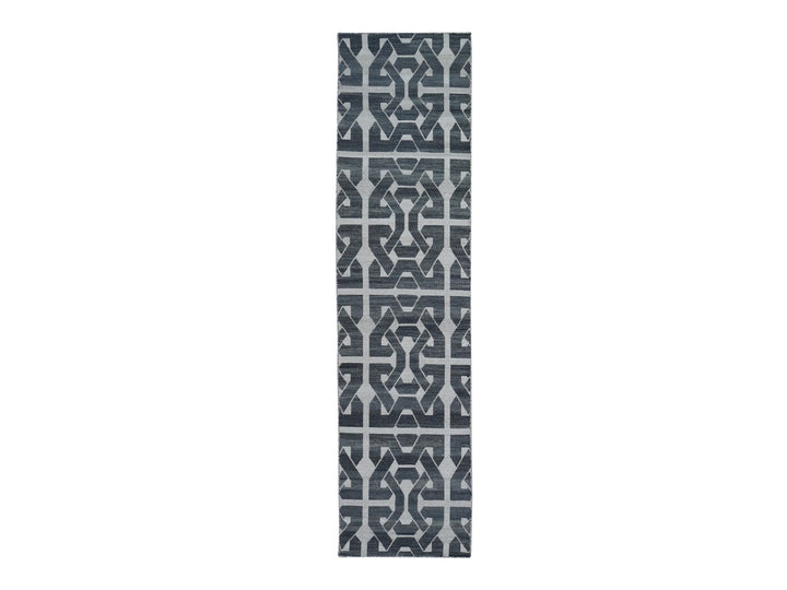 2'7" x 10'0" New Hand Woven Grey Wool Runner Oriental Rug - MOA10266089