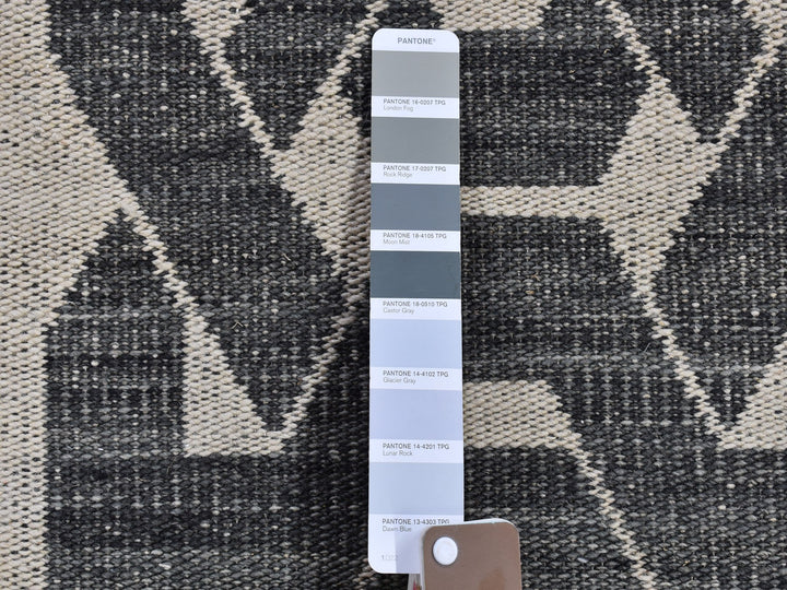 2'7" x 10'0" New Hand Woven Grey Wool Runner Oriental Rug - MOA10266089