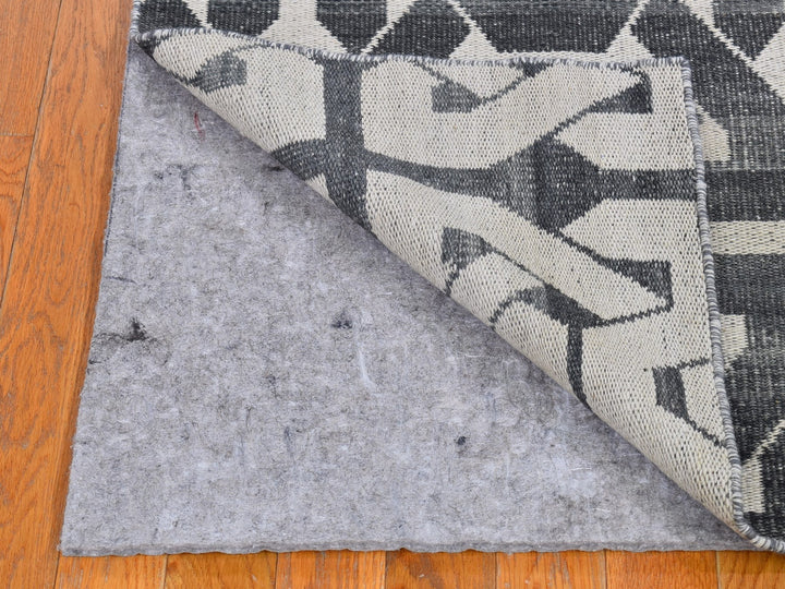 2'7" x 10'0" New Hand Woven Grey Wool Runner Oriental Rug - MOA10266089