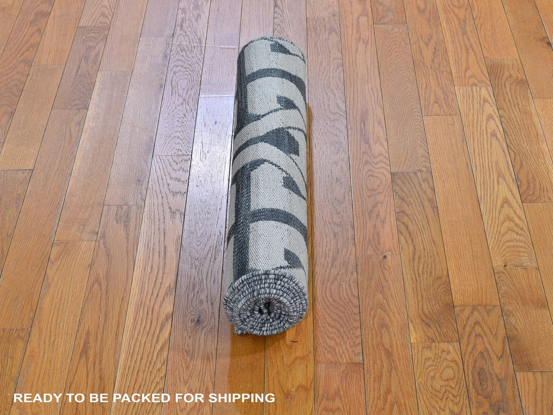 2'7" x 10'0" New Hand Woven Grey Wool Runner Oriental Rug - MOA10266089