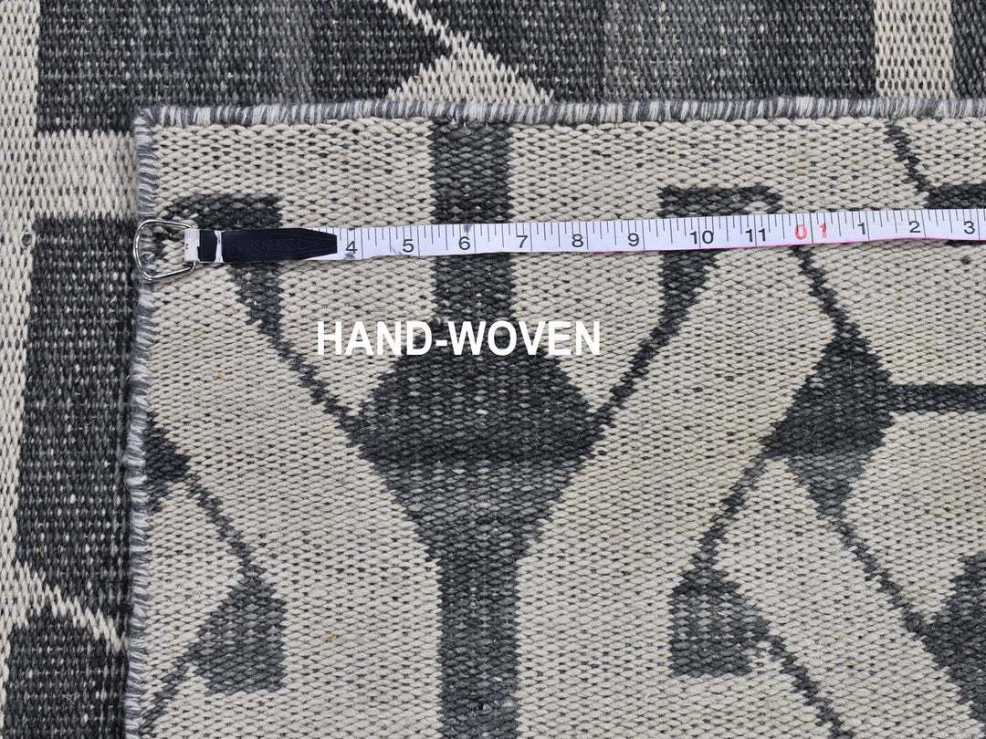 2'7" x 10'0" New Hand Woven Grey Wool Runner Oriental Rug - MOA10266089
