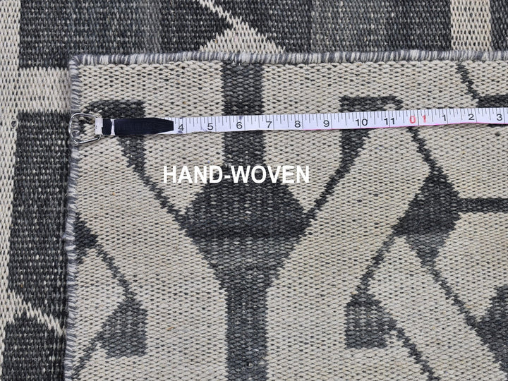 2'7" x 10'0" New Hand Woven Grey Wool Runner Oriental Rug - MOA10266089