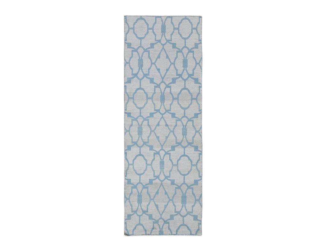 2'8" x 7'10" New Hand Knotted Blue Wool Runner Oriental Rug - MOA10266094