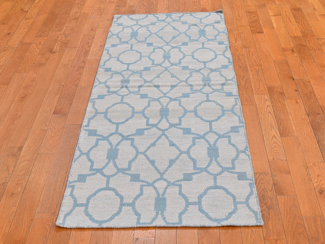 2'8" x 7'10" New Hand Knotted Blue Wool Runner Oriental Rug - MOA10266094