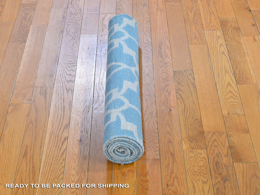 2'8" x 7'10" New Hand Knotted Blue Wool Runner Oriental Rug - MOA10266094