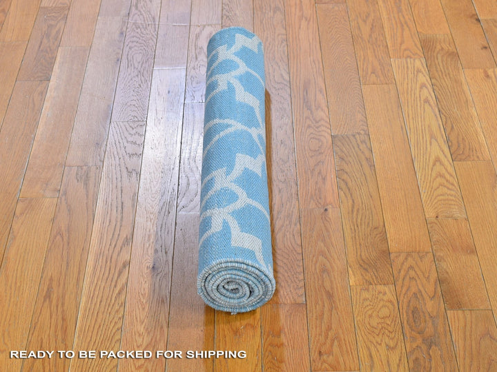 2'8" x 7'10" New Hand Knotted Blue Wool Runner Oriental Rug - MOA10266094
