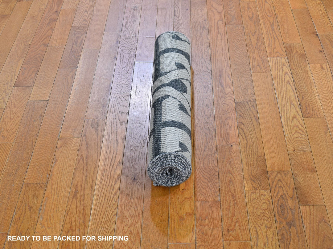 2'7" x 10'0" New Hand Woven Grey Wool Runner Oriental Rug - MOA10266098