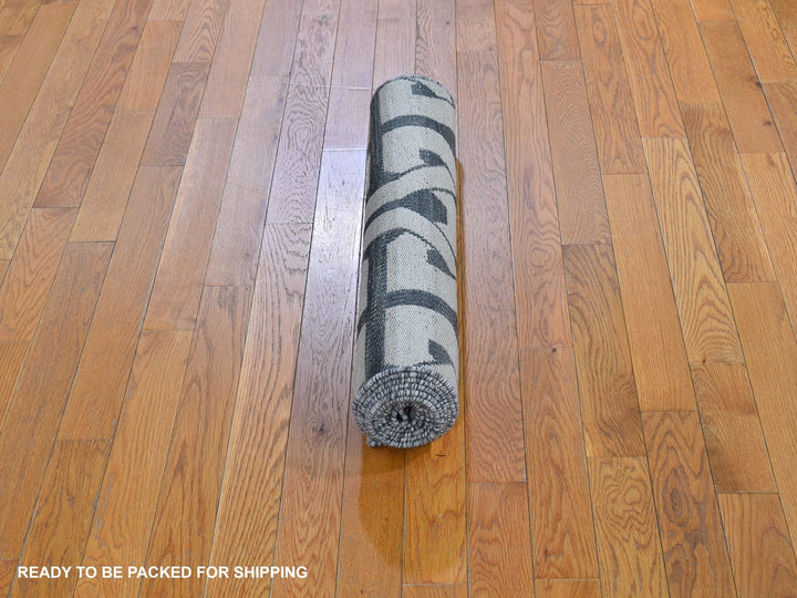 2'7" x 10'0" New Hand Woven Grey Wool Runner Oriental Rug - MOA10266098