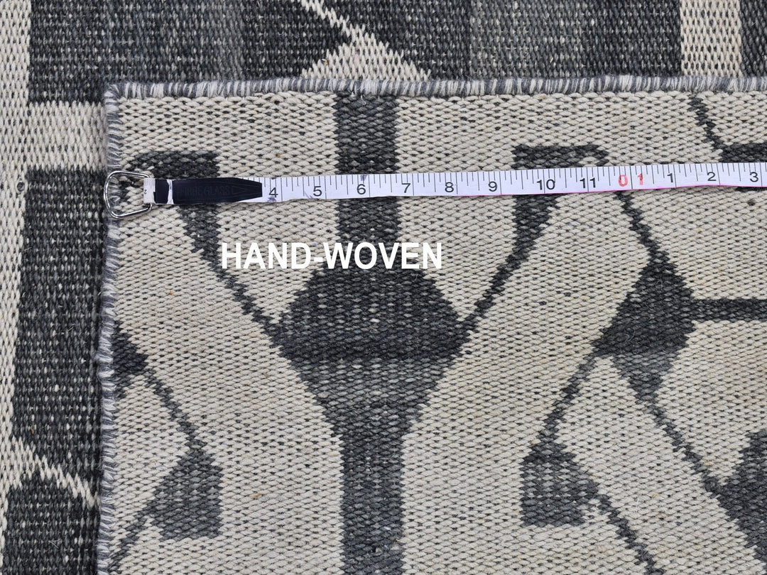 2'7" x 10'0" New Hand Woven Grey Wool Runner Oriental Rug - MOA10266098