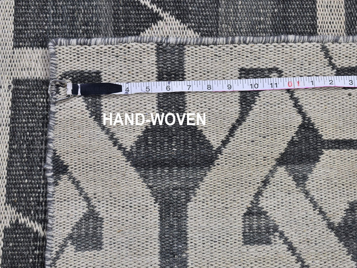 2'7" x 10'0" New Hand Woven Grey Wool Runner Oriental Rug - MOA10266098