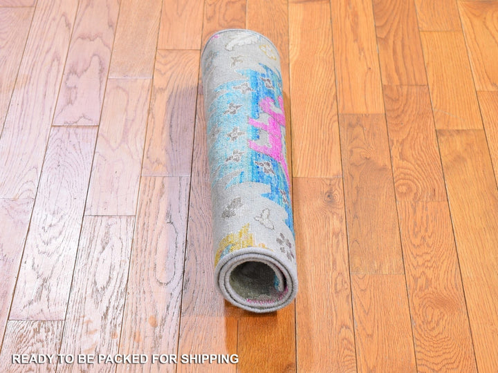 2'1" x 3'0" New Hand Knotted Grey Wool & Sari Silk Rectangle Oriental Rug - MOA10266146