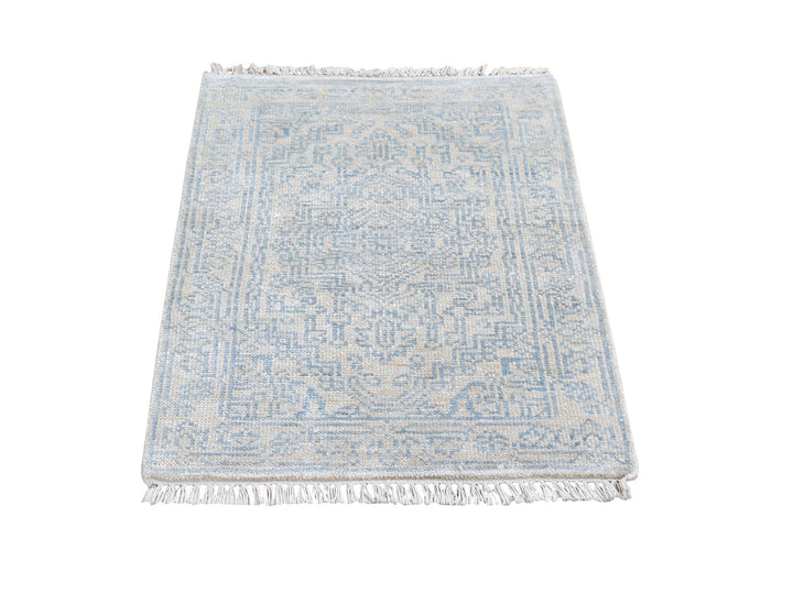 2'1" x 3'1" New Hand Knotted Ivory Wool & Silk Rectangle Oriental Rug - MOA10266148