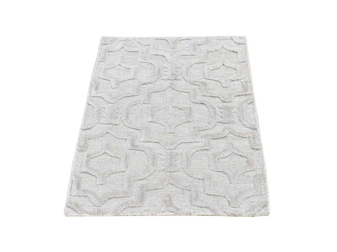 2'0" x 2'10" New Hand Knotted Ivory Wool Rectangle Oriental Rug - MOA10266159