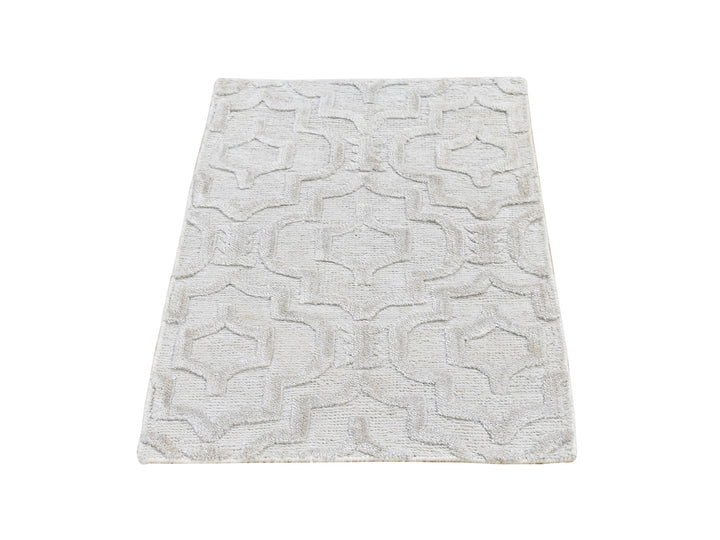2'0" x 2'10" New Hand Knotted Ivory Wool Rectangle Oriental Rug - MOA10266159