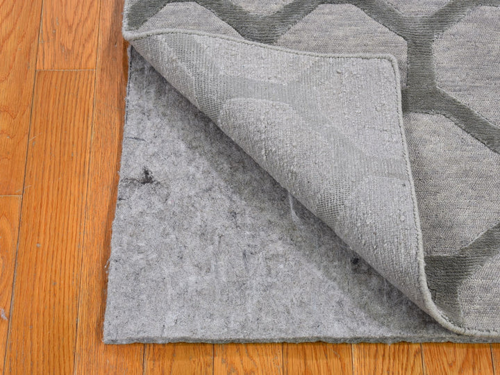 2'0" x 3'0" New Hand Knotted Grey Wool & Silk Rectangle Oriental Rug - MOA10266164