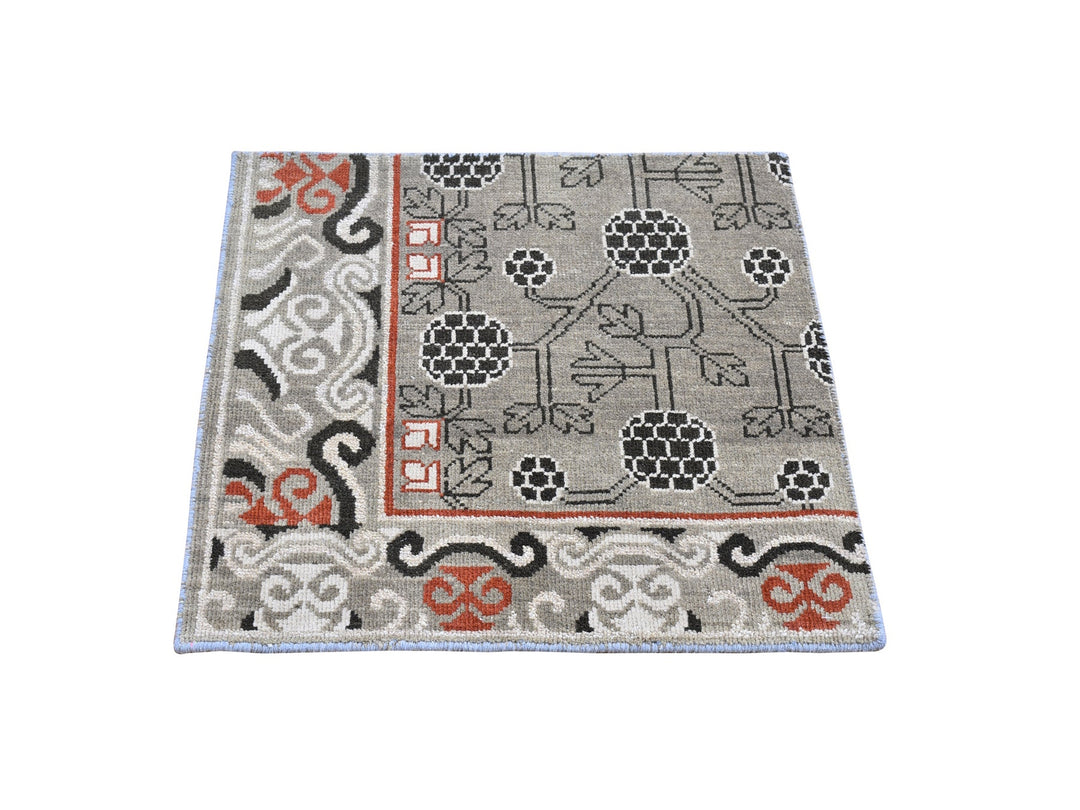 2'1" x 2'2" New Hand Knotted Grey Wool Rectangle Oriental Rug - MOA10266166