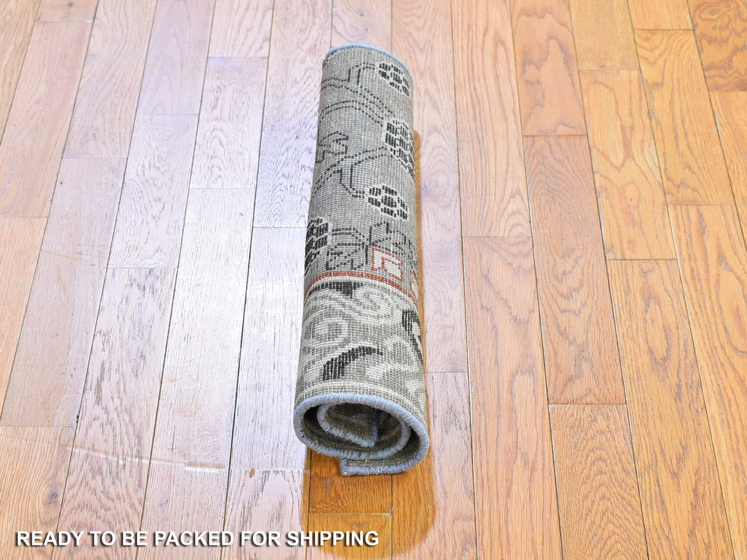 2'1" x 2'2" New Hand Knotted Grey Wool Rectangle Oriental Rug - MOA10266166
